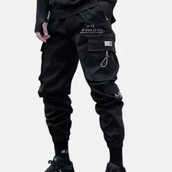 Nevstudio NEV Techwear Drawstring Pocket Print Thick Fleece Cargo Pants