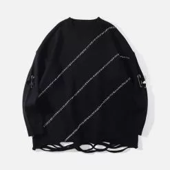 Nevstudio NEV Dark Pin Striped Embroidery Knitted Sweater