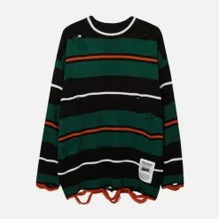 Nevstudio NEV Ripped Hole Stripe Knit Sweater