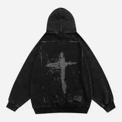 Nevstudio NEV Washed Graffiti Cross Pattern Hoodie