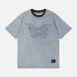 Nevstudio NEV Solid Color Butterfly Washed Denim Tee