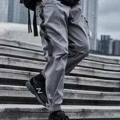 Nevstudio NEV Function Bright Line Zipper Pockets Velcro Cargo Pants