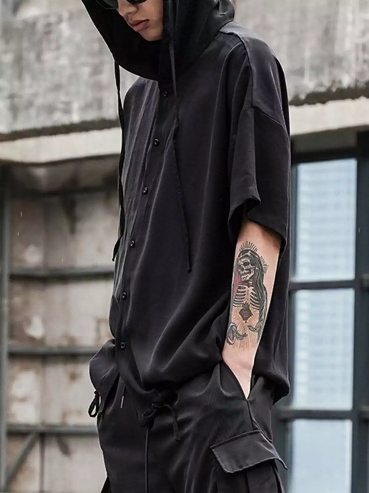 Nevstudio NEV Dark Elastic Oversized Hooded Shirt 6 Nevstudio NEV Dark Elastic Oversized Hooded Shirt - Image 4