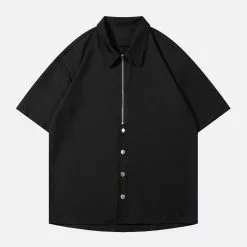 Nevstudio NEV Half Zip Up Half Button Short Sleeve Shirt