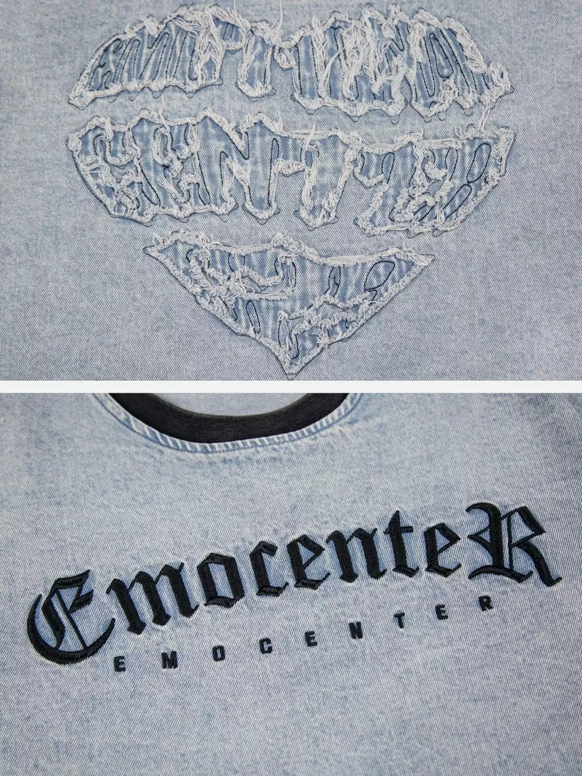 Nevstudio NEV Letter Love Heart Washed Denim Tee 5 Nevstudio NEV Letter Love Heart Washed Denim Tee - Image 3