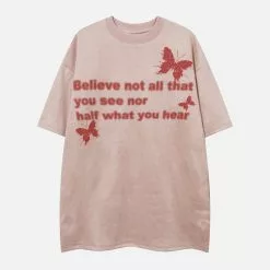 Nevstudio NEV Blurry Alphabet Butterfly Graphic Suede Tee
