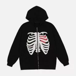 Nevstudio NEV Heart Skull Pattern Zipper Hoodie