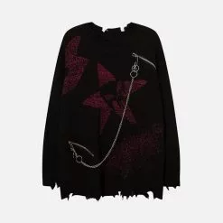 Nevstudio NEV Irregular Ripped Skeleton Zipper Chain Knit Sweater