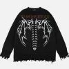 Nevstudio NEV Dark Ripped Skeleton Letters Print Oversized Sweater -Outlet Sweaters Store page 3 11