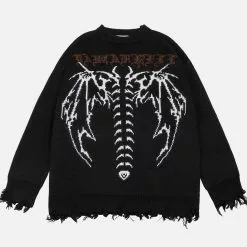 Nevstudio NEV Dark Ripped Skeleton Letters Print Oversized Sweater