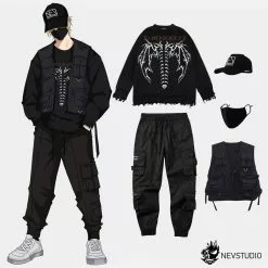 Nevstudio NEV Dark Ripped Skeleton Letters Print Oversized Sweater -Outlet Sweaters Store page 3 11.....