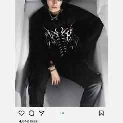 Nevstudio NEV Dark Ripped Skeleton Letters Print Oversized Sweater -Outlet Sweaters Store page 3 11......